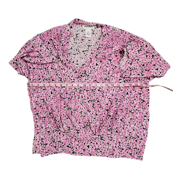 For The Republic M Pink Floral Boho Peasant Blouse Elastic Waist Coquette Top - Picture 6 of 7